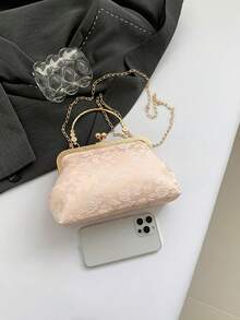 2025 New Chain & Sequin Embellished Evening Clutch Bag, Fashion Ladies Handbag, Shoulder & Crossbody Bag, Solid Color - Flower Pattern Random, Suitable For Shopping, Wallet, Student, Office Lady, Commuting, Outdoor Activity, Travel - Pink - View 10