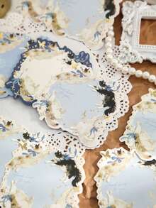 1 件装猫咪主题压花铝箔记事本 - 复古花卉和风景图案，金色点缀，柔和多形状（矩形、椭圆形、圆形），适用于办公室、日记本、爱猫人士的礼物、日记本配件 | 金色点缀文具 | 优雅斜边设计、猫咪饰品学校用品、返校 - 彩色 - 查看 7