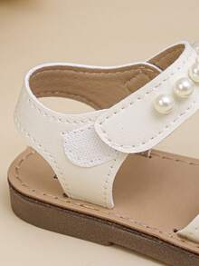 Girls' Fashion Adorable Big Bow Pearl Decor Outdoor Flat Sandals, Soft & Comfortable - Beige - View 8