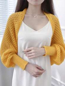 1pc Women's Spring/Summer Honeycomb Sleeve Cape Shawl With Knitted Collar & Hollow Out Detailing, Fashionable Outerwear Accessories Women For Dress - Multicolor - View 14