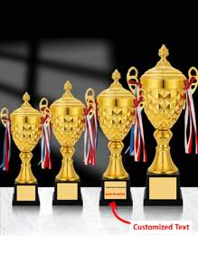 أكواب معدنية كبيرة مخصصة بأشكال الكرة القدم والكرة السلة والريشة، مصنوعة من السبائك الحديدية والبلاستيك abs، باللونين الذهبي والفضي، كؤوس تكريمية للمنافسات والبطولات في كرة القدم والتنس