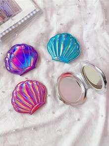 Shiny Shell Makeup Mirror, Double Sided Magnifying Handheld Compact Folding Makeup Mirror, Mini Travel Cosmetic Mirror, Elegant Small Gift For Party - Multicolor - View 4