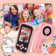 Juguete de smartphone para niños con pantalla IPS de 2,4'' y cámara dual, teléfono de aprendizaje educativo para niñas y niños de 3 a 10 años, incluye juegos, reproductor de música, reloj despertador y funda de silicona suave, regalo perfecto para Navidad y cumpleaños (con tarjeta de 32GB)