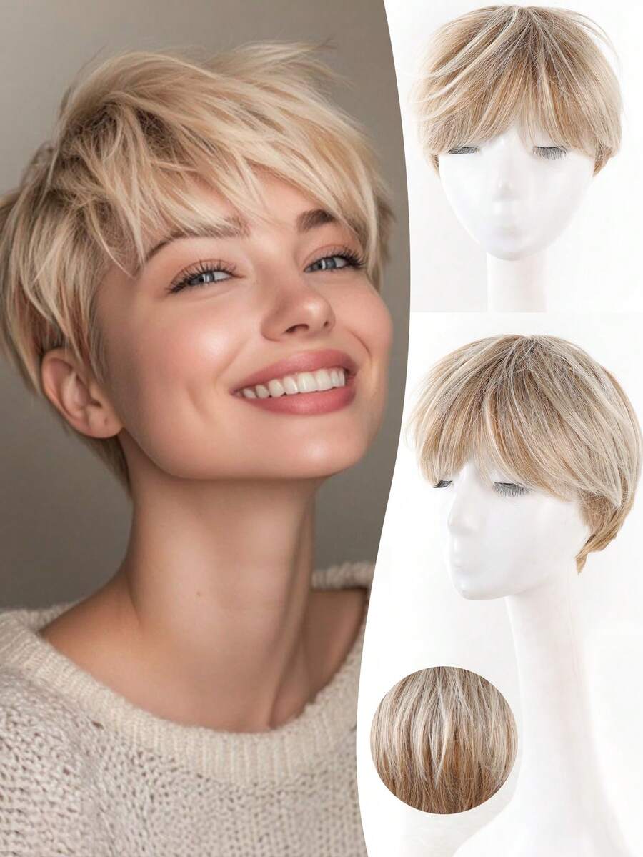 Chic Short Women Short Fluffy Straight Hair Wigs Gradient Fashion Wig For Women - Heat Resistant Synthetic Hair With Rose Net Cap