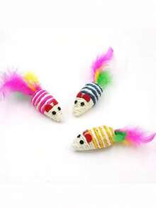 1pc/2pcs/3pcs Sisal Rope And Bite-Resistant Cat Toys, Mouse-Shaped Cat Bite Toys With Feather Tails, Cat Interactive Toys.Mother's Day - Multicolor - View 16
