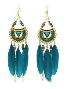 1 Cặp bông tai dài lông vũ tự nhiên phong cách Bohemian dành cho nữ - trắng - Xem 17