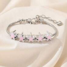 1pc Simple & Fashionable Multi-Color Beaded Pentacle Dip Oil Copper Bracelet For Women, Personalized