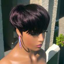 Peruka Pixie Cut do włosów ludzkich 1B/30 Krótkie peruki z grzywką, czarne z brązowymi włosami, peruka Pixie Cut dla kobiet, peruka do wymiany włosów, brak koronki z przodu, peruka warstwowa, kolorowa, pełna peruka wykonana maszynowo, peruki krótkie bez kleju dla kobiet, kostiumy na Halloween, do codziennego użytku