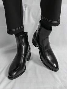 Men's Formal High-Top Leather Boots, Fashionable Pointed Toe Ankle Boots For Business Occasions