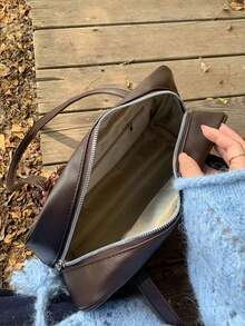 Túi đeo vai thiết kế gối phong cách Hàn Quốc mới, túi đeo vai cổ điển, túi tote dung tích lớn để đi làm/đi chơi, không có phụ kiện mặt dây chuyền (mặt dây chuyền dùng để chụp ảnh và không bao gồm) - Cà phê - Xem 6