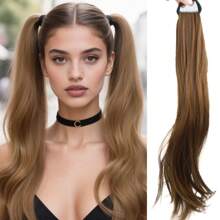 2 piezas Extensión de cabello de cola de caballo sintética, resistente al calor, onda natural, banda elástica, adecuado para todas las edades, estilo versátil - Pieza de cabello de 22 pulgadas