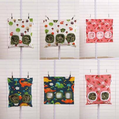 ITANDME Bolsa comedero de heno para conejos con 3/2 orificios resistente a mordeduras, portador de heno para cobayas - gran capacidad y fácil de limpiar - formas lindas, bolsa de alimentación para pequeñas mascotas como cobayas, conejos, chinchillas