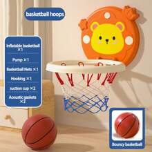 Kids Cartoon Animal Basketball Stand Set, Includes Mini Ball And Pump - Wall Mounted, Indoor & Outdoor Use, Suitable For Boys And Girls