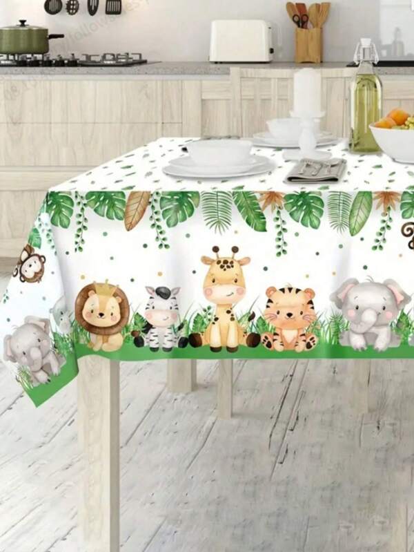 Jungle Zoo Theme Tablecloth – Forest Lion, Birthday Party Decoration, Waterproof And Stain-Resistant, Outdoor, Garden, Family, Party, Gathering.