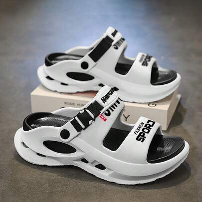 Men's Lightweight Breathable Hollow-Out Summer Beach Slippers, Outdoor Casual Sports Sandals, Comfortable Two-Way Wear, Odor Resistant, Non-Slip EVA Soft Sole Daily Fashion Unisex Flip Flops