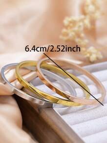 1 Set Fashionable 3-Color Polished Stainless Steel Bangle Bracelet, Women's Jewelry Accessory For Holiday, Birthday, Date, Party, Wedding, Travel, Everyday Matching