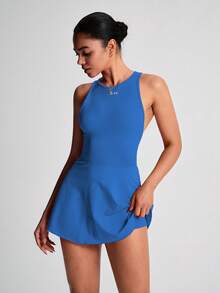 TCVC Women's Sleeveless Sports Dress With Criss-Cross Open Back Design, Solid Color, Round Neck, Tennis Dress For Indoor/Outdoor Sports & Yoga, Skin-Friendly Fabric, Slim Fit Shape-Enhancing