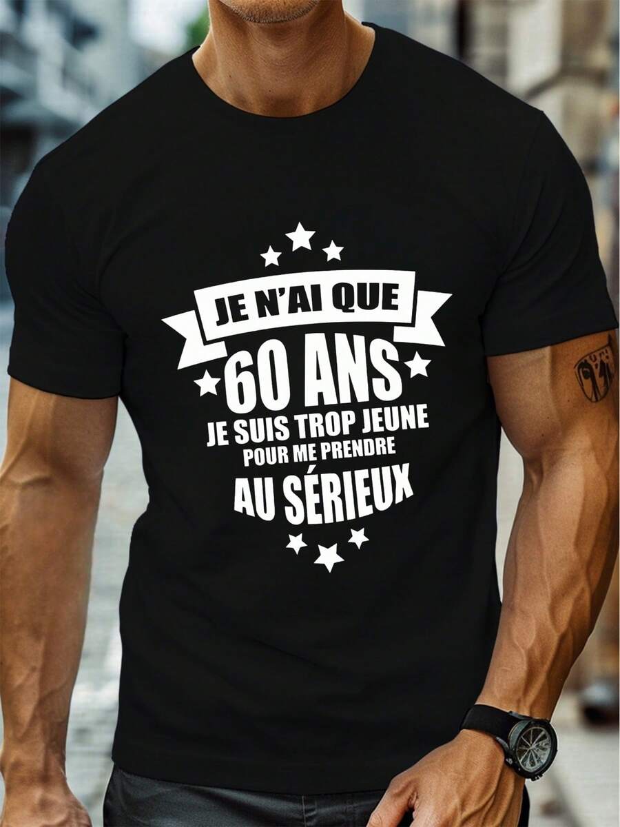 Funny 60th Birthday T-Shirt, Men's Round Neck T-Shirt, 220 G/M², Summer, Pure Cotton, Short Sleeve (1 Piece) - màu đen - Xem 1