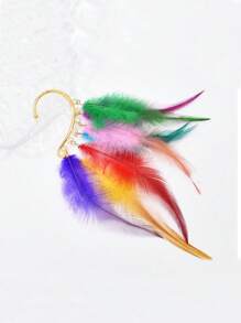 1 pezzo Orecchini donna multicolori retrò a lunga nappa di piume, orecchini eleganti in stile bohémien adatti per uso quotidiano
