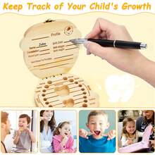 1pc Wooden Baby Teeth Box, Flip-Cover Style Tooth Fairy Box, Infant Tooth Collection Container For Boys And Girls