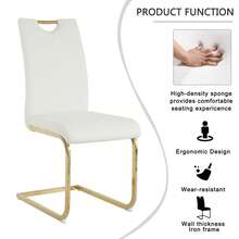 Sumdeal 63" Glass Dining Table Set For 4,Sumdeal 63" Glass Dining Table Set For6,Silver/Gold Base Dining Room Table With 4/6 Silver/Golden Leg C Shape Chairs,63" Modern Glass Dining Table With Gold/Silver Leg - 1張桌子和4張白色金腿椅子 - 查看 7