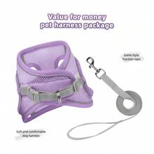 Comfortable Breathable Harness Chest With Leash For Dog Cat - 淡紫色 - 查看 5
