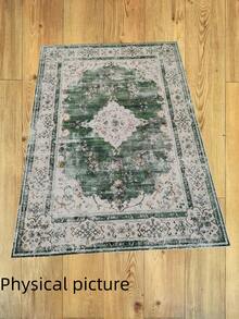 1pc Vintage American Distressed Low Pile Faux Wool Area Rug, Machine Washable, Available In Multiple Sizes, Suitable For Living Room, Bedroom, Entryway, All Season Carpet - Green - View 6