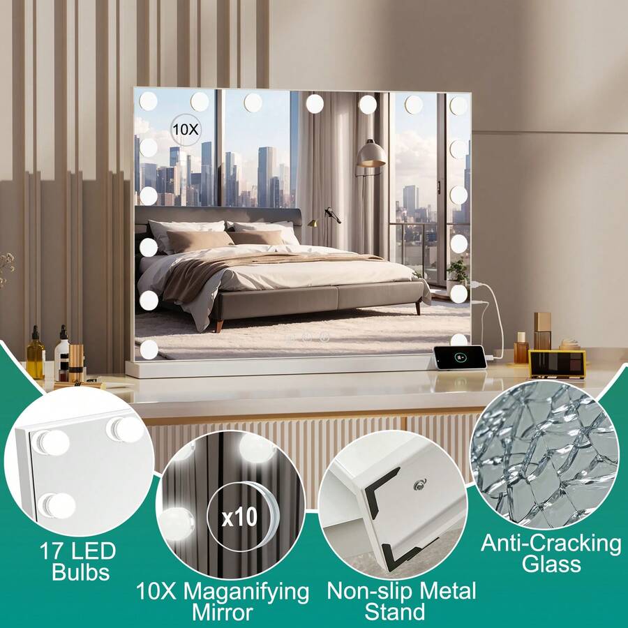 Favourite Gift 80x60cm Makeup Mirror Vanity Mirrors With 14/17 Light Dimmable Bulbs