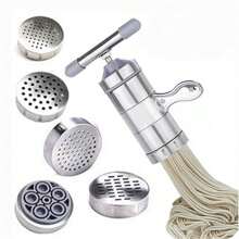 1pc Stainless Steel Manual Pasta Maker With 5 Interchangeable Molds - Vintage Handheld Italian Noodle Press, Suitable For Home Kitchen, Household Multi-Functional Pasta Making Tool