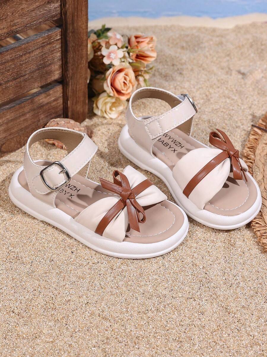 1 Pair Girls Woven Design Casual Soft Thick Sole Sandals, Suitable For 3-15 Years Old, Outdoor Walk, School, Home, Beach, Vacation - Red and White - View 1