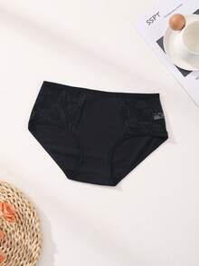 4 pièces/Paquet Culottes bikini sans couture à taille basse avec patchwork en dentelle pour femmes, sous-vêtements de sport confortables avec contrôle du ventre et rehaussement des fesses - Multicolore - Voir 8