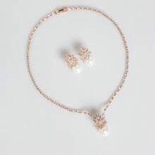 1 Set/3 Stücke hochwertiger Schmuck-Set mit Süßwasserperlen & kubischem Zirkonia, bestehend aus Ohrringen und Halskette, geeignet für Damen Alltag, Party, Feiertage, als Geschenk