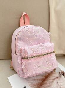 Fashionable Kids Casual Backpack With Small Flowers And Sequins