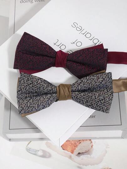 1pc Men's Fashion Line Pattern Bowknot, Double Layer Bowknot, Ideal Accessory For Party, Wedding, Formal Occasions With Suits And Tuxedos