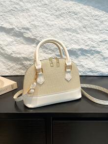 多用途时尚贝壳拼布托特包，个性化拼色手提包，多功能通勤斜挎包