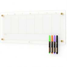 Clear Glass Weekly Dry Erase Calendar Non-Magnetic Whiteboard For Wall, 7 Day To Do List, Menu & Meal Planner White Board For Kitchen Home Office, 23x9.5, 4 Markers Included - Clear_ - View 1