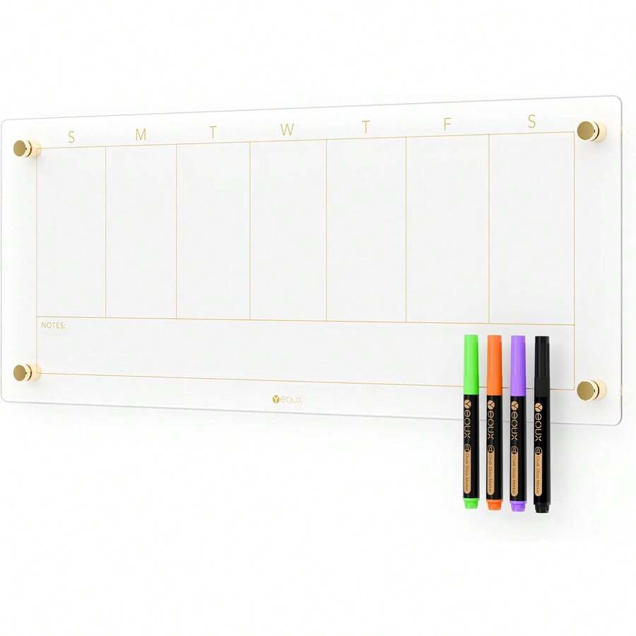 Clear Glass Weekly Dry Erase Calendar Non-Magnetic Whiteboard For Wall, 7 Day To Do List, Menu & Meal Planner White Board For Kitchen Home Office, 23x9.5, 4 Markers Included - Clear_ - View 1