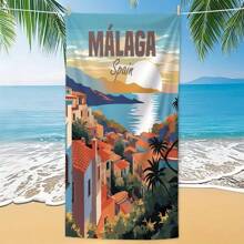 1pc City Of Sunset Beach Towel, Soft & Cool For Summer Beach, Size 70x140cm, Made Of Absorbent & Quick-Dry Microfiber, Suitable For Swimming Pool, Surfing, Yoga, Camping And Travel