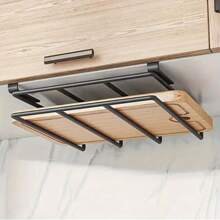 1pc Non-Drilling Kitchen Cabinet Storage Rack - Multi-Function Metal Organizer Shelf, Suitable For Cutting Board, Easy Installation, Space Saving Design, Ideal For Kitchen & Dining Room, Metal Wall Mount Rack, Practical Shelf