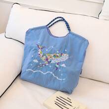 Bohemian Women's Shoulder Bag Embroidered Pattern Nylon Bag Large Capacity Cloth Bag Lightweight Foldable Storage Bag Commuter Bag Fashion Bag Travel Bag Large Capacity Tote