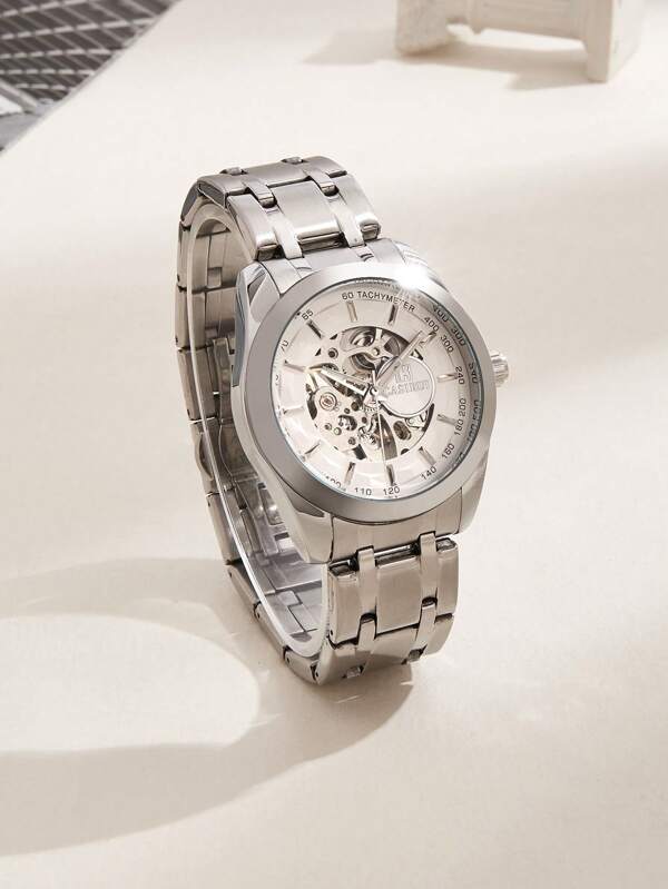 CASIRUI 1pc Automatic Mechanical Stainless Steel Watch Band Men's Watch, Luxurious CASIRUI