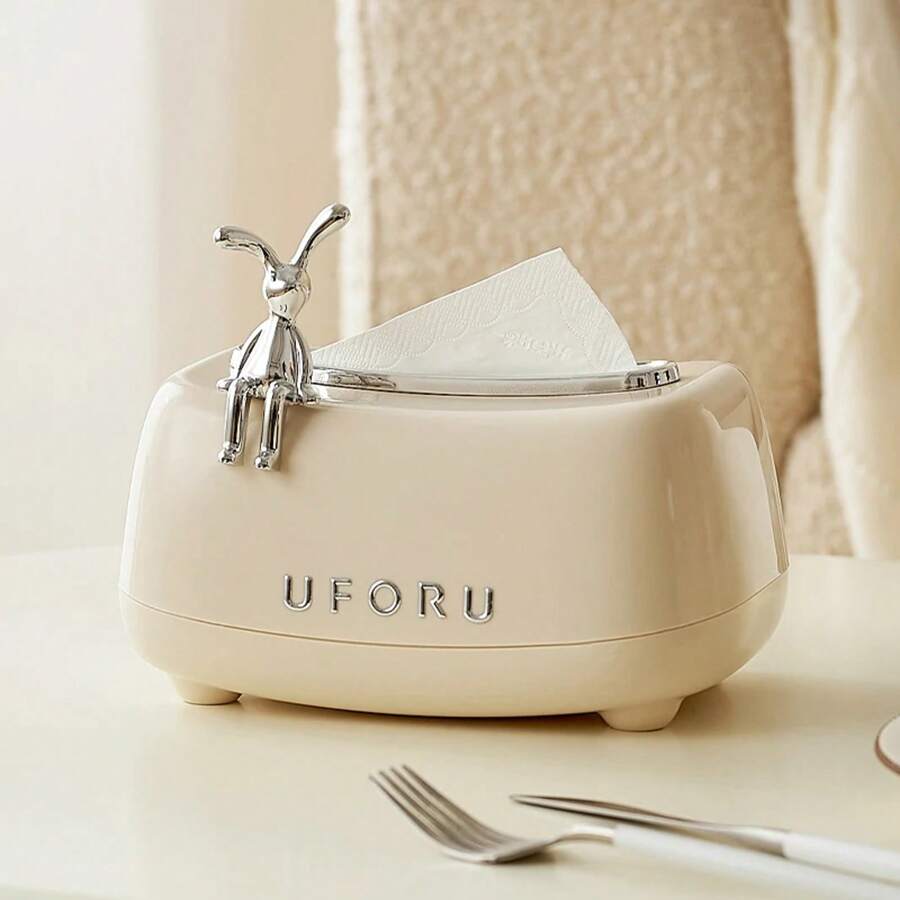 Caja de pañuelos de aire UFORU para sala de estar, caja de papel de bombeo de sentido avanzado, caja de servilletas creativa de lujo ligero - Marrón - Ver 1