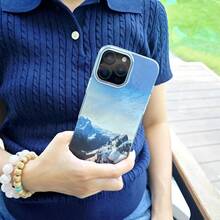 1个蓝白雪山、天空、山峰自然简约独特清新美丽云朵星空设计，不对称波浪IMD防震银色渐变冰箔金属激光闪亮艺术手机壳，适用于安卓//兼容OPPO/兼容VIVO/兼容荣耀//兼容红米/，防水防摔防刮，国际版，非国内版 - 彩色 - 查看 4