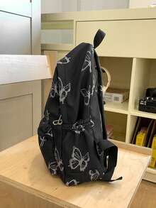 1 件蝴蝶印花大容量时尚女士背包，经典学生挎包多口袋休闲通勤