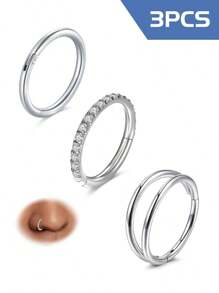 3 buc cercei inelari de nas combinați - inel dublu din oțel chirurgical 316, inel de nas cu zirconiu încrustat din argint 18G, bijuterii pentru piercing, inel cu diafragmă dublă, inel cu diafragmă, inel de buze, cercei cu unghii cu diafragmă, cercei conch, cercei, inel de nas cu cartilaj cu diafragmă