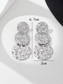 1 Pair Fashionable, Simple, Textural, Round Shape Combination Earrings With European & American Style - Silver - View 3