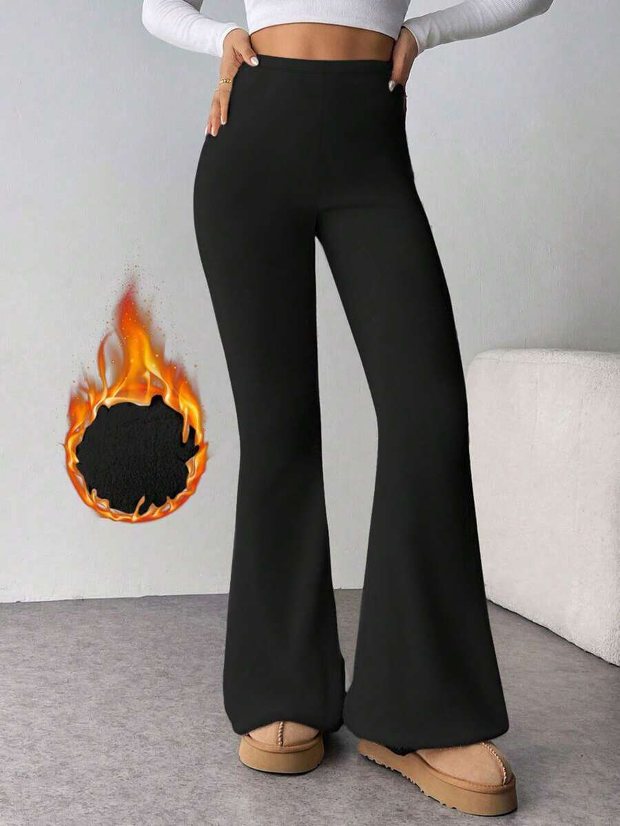 Damen Hohe Taille Einfarbige Lässige Warme Weite Hose, Dicke Warme Leggings für Fitness, Weiche Yogahose, Damenbekleidung, Damen Weite Hose, Damen Lange Hose