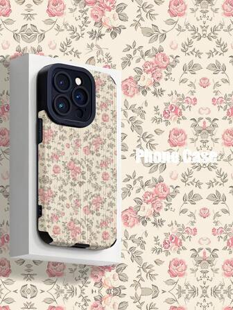 Flower 1 件粉色手绘花卉图案竖条纹仿皮防摔软手机壳适用于 Apple/ S16/16Plus/16Pro/16Pro Max 防水防震防刮