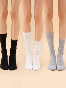 1/3 件时尚袜子，秋冬及膝、中筒、踝袜，适合所有季节，厚实保暖的过膝袜 - 采用双层针织技术制成