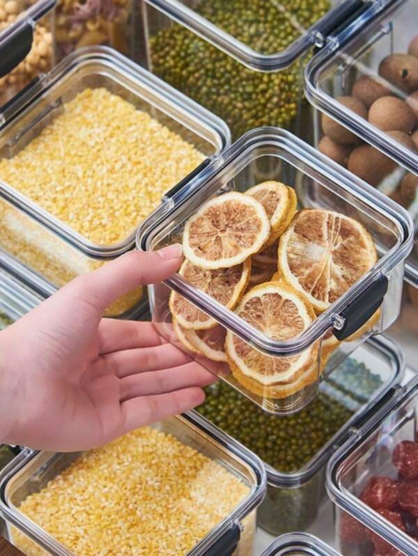 1 pieza Frasco hermético, contenedor de almacenamiento de plástico transparente para granos mixtos, snacks, productos secos, hojas de té
